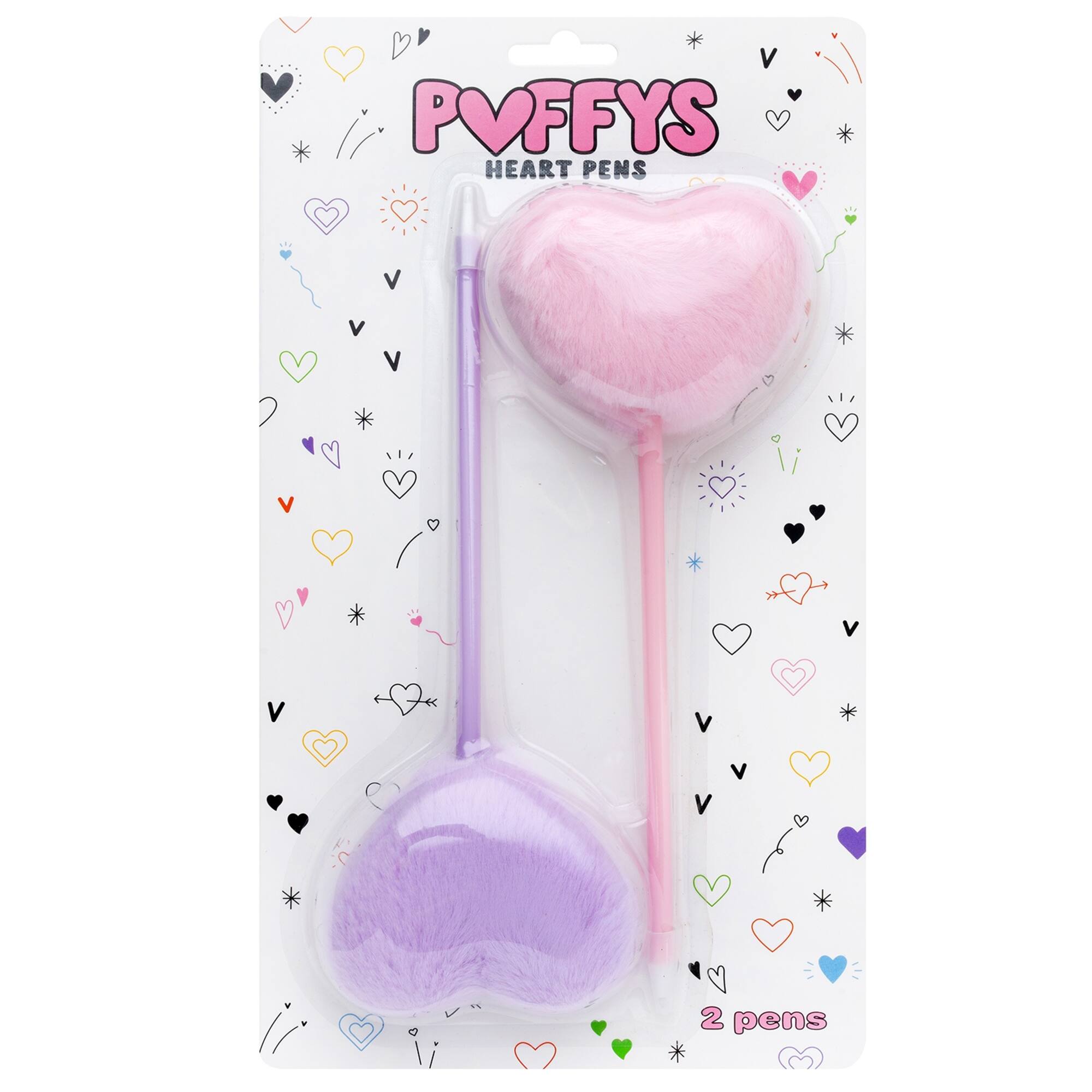 American Crafts™ Pink & Purple Puffy Heart Pom Pom Pens, 2ct.